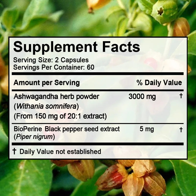 Ashwagandha 3000 mg with Black Pepper – Stress, Mood, and Sleep