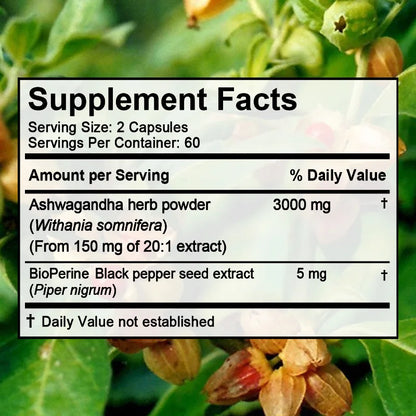 Ashwagandha 3000 mg with Black Pepper – Stress, Mood, and Sleep